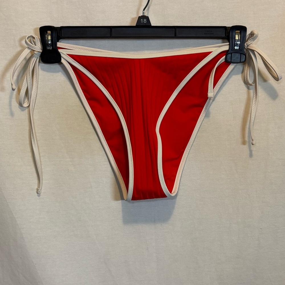 AA-135 Aerie NWT Cheekiest Side Tie Red & White Summer Swim Bikini Bottoms Sz XL